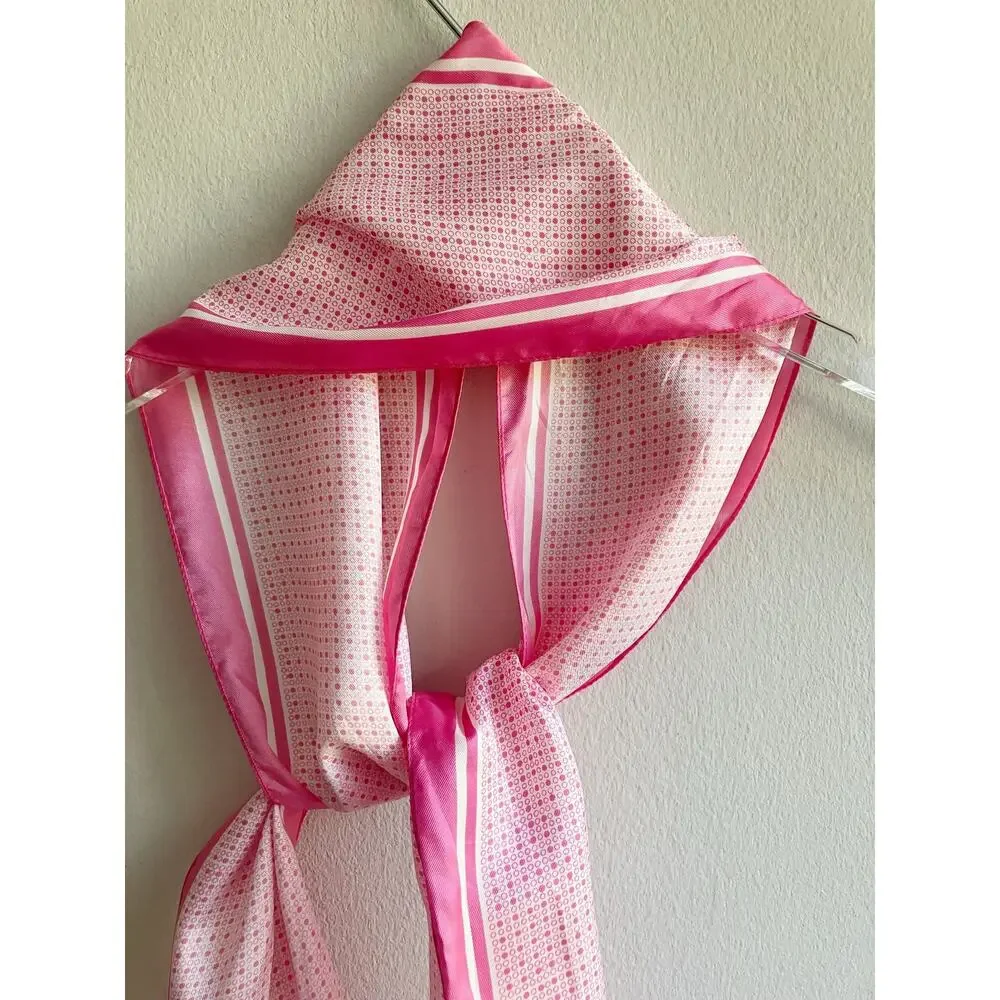 Vintage St. Ramonse Pink White Printed Rectangular Scarf Neck Kerchief Retro
